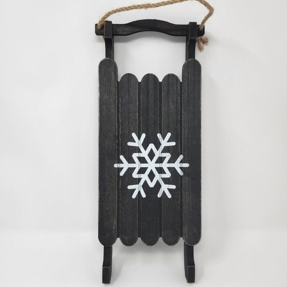 Black Snowflake Wooden Decorative Sled